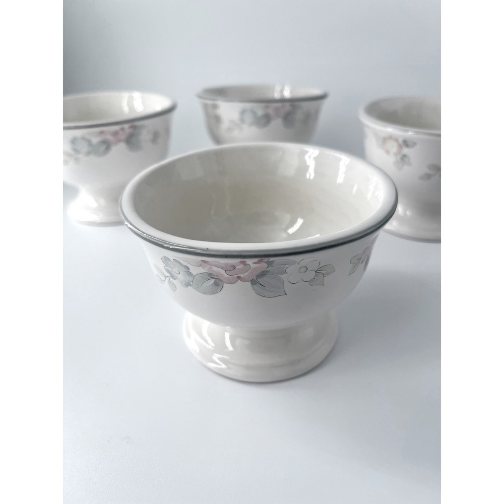Pfaltzgraff Wyndham Floral Footed Dessert Bowls Set of 4 Pink Blue Rose Pedestal